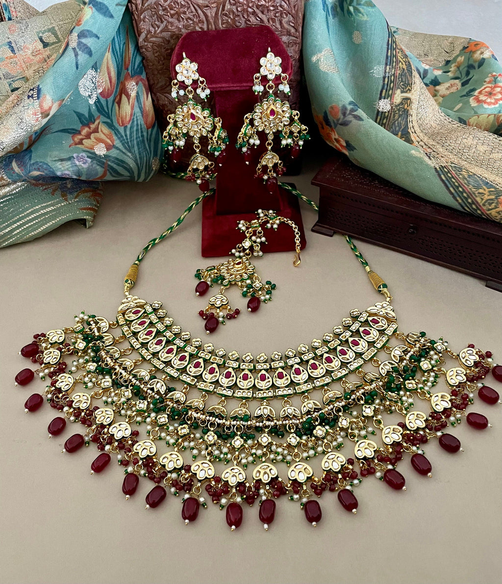 Green and Red Kundan Bridal Necklace Set