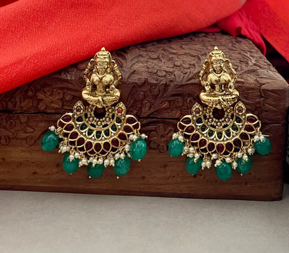 Sabyasachi Inspired/Red and Green Temple Bridal Jewelry Set/Goddess Lakshmi  Bridal Set/Indian Bridal Jewelry Set/Bollywood Jewelry