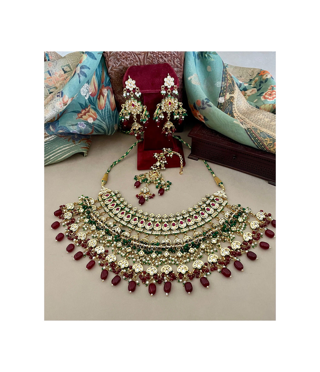 Green and Red Kundan Bridal Necklace Set