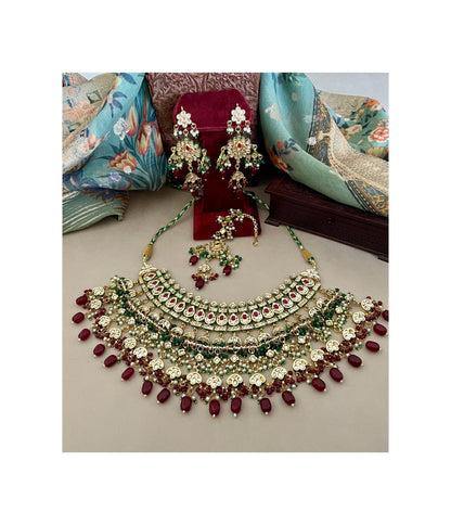 Indian Bridal Jewelry Set/Maroon Bridal Set/Red & Mintgreen Kundan Necklace Set/Meenawork Set/Indian Jewelry/Bollywood Jewelry/Wedding Set