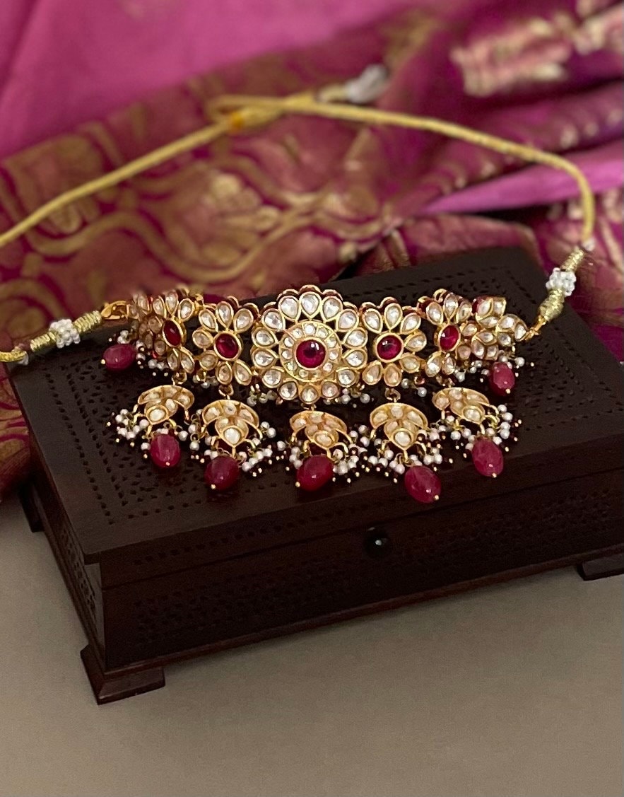 Red Kundan Choker Necklace Set