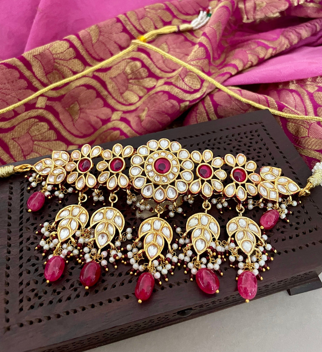 Red Kundan Choker Necklace Set
