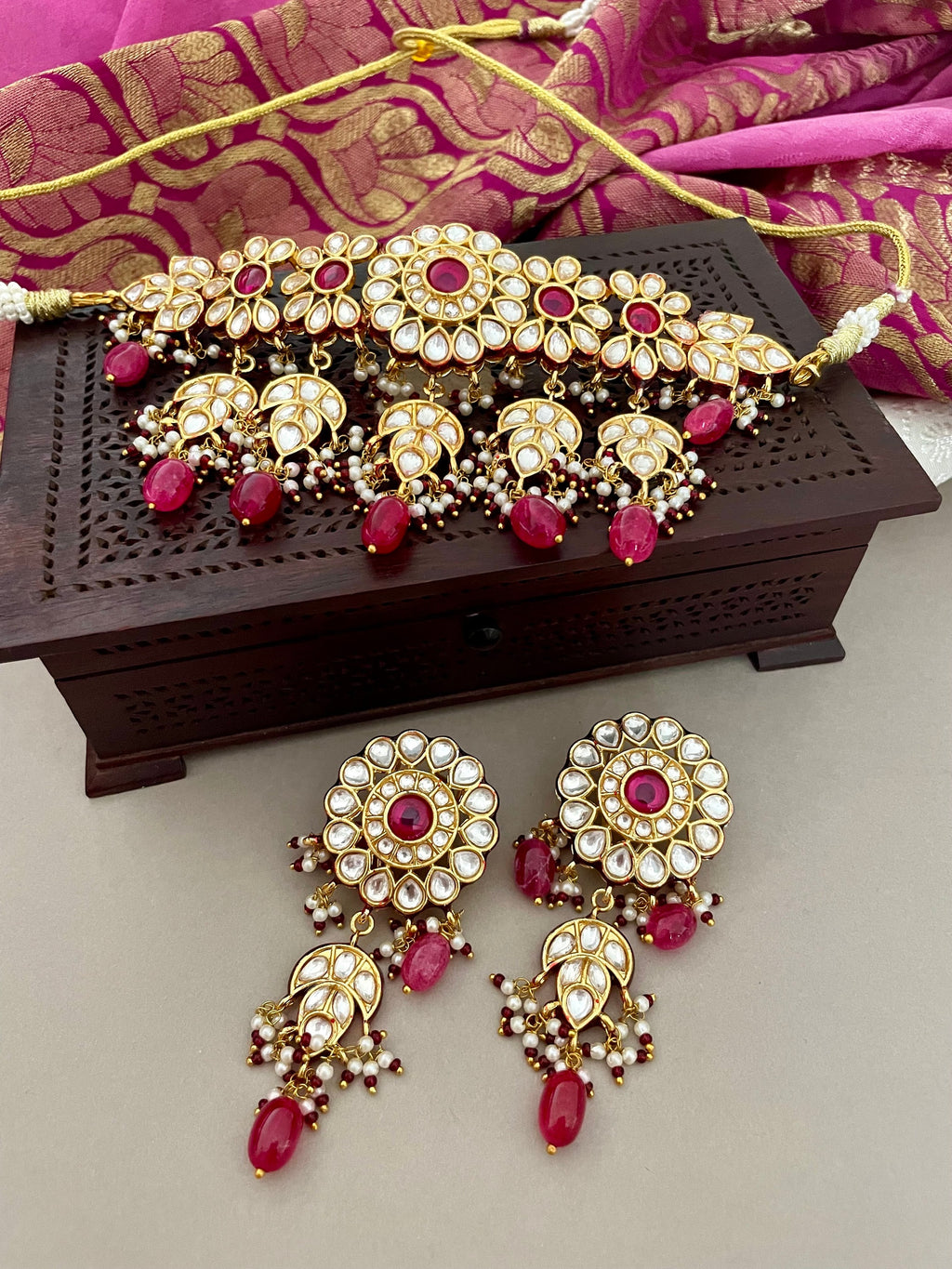 Red Kundan Choker Necklace Set