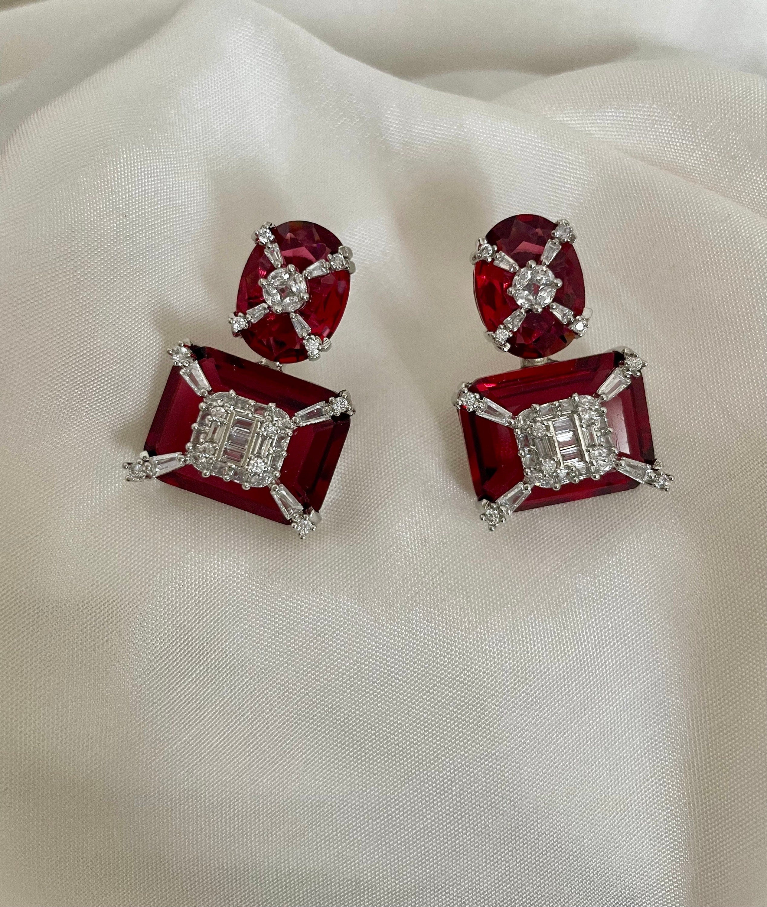 Red Faux Diamond Earrings