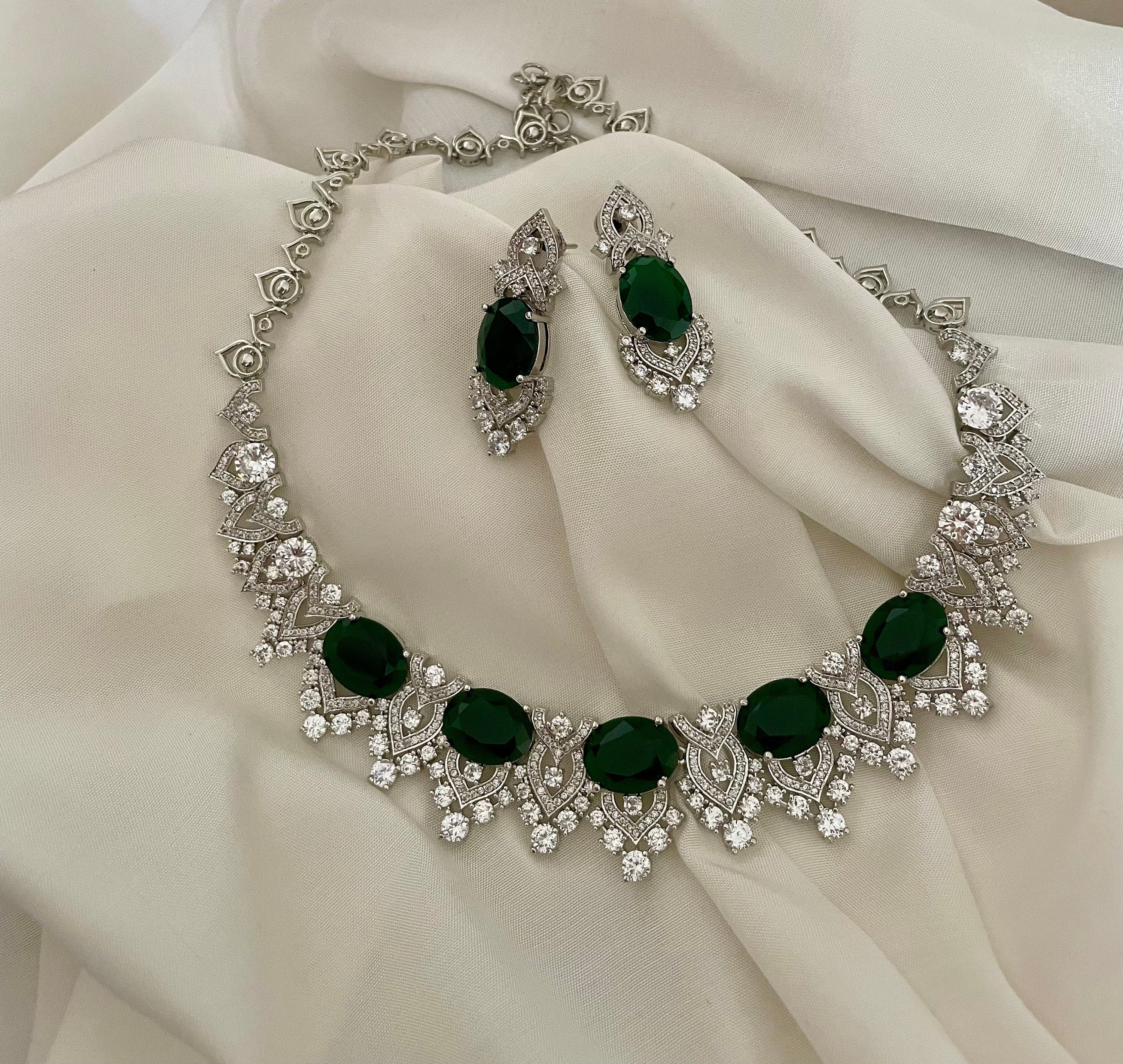 Emerald Green Faux Diamond Necklace Set