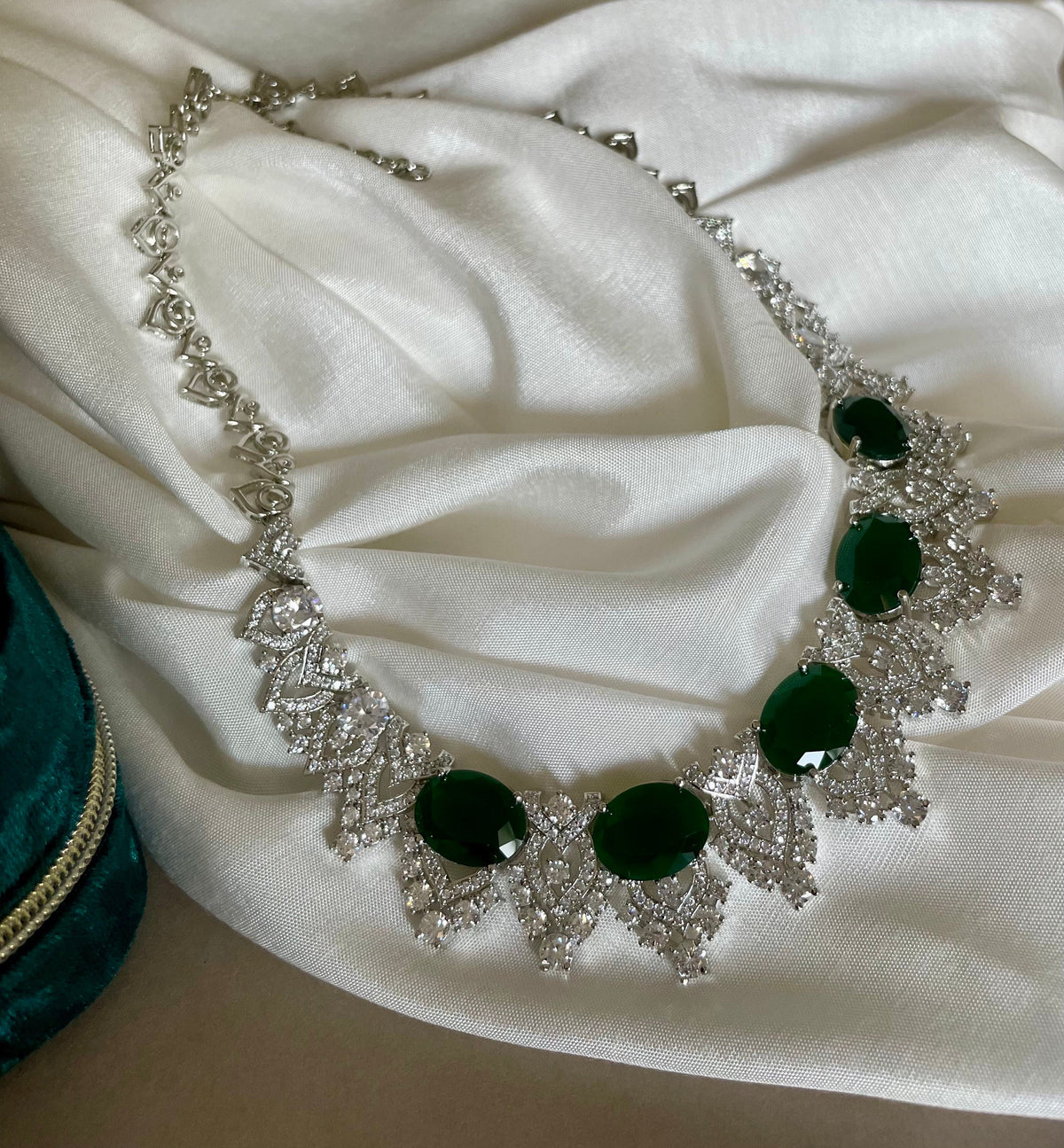 Emerald Green Faux Diamond Necklace Set