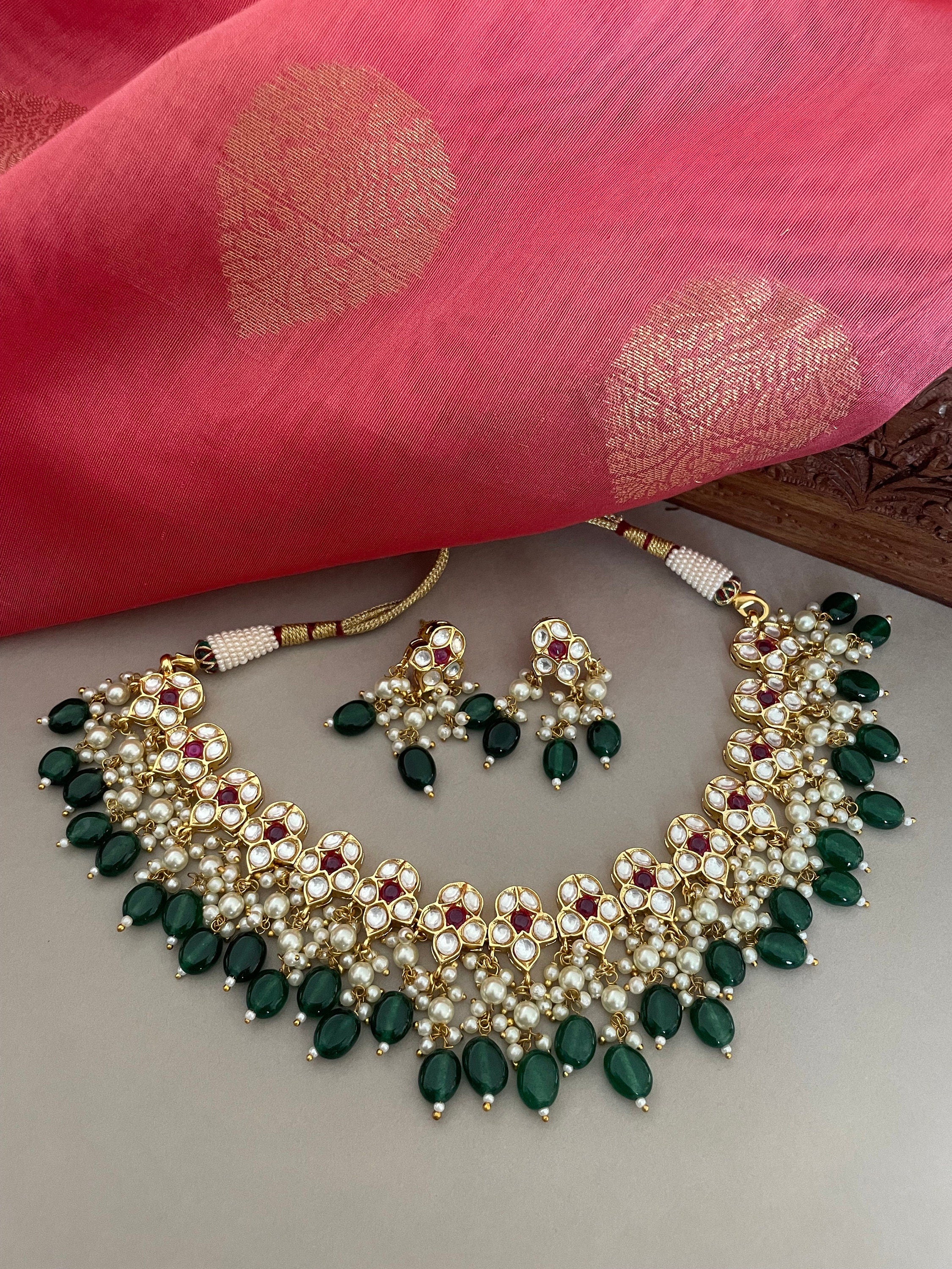 Red and Green Kundan Necklace Set