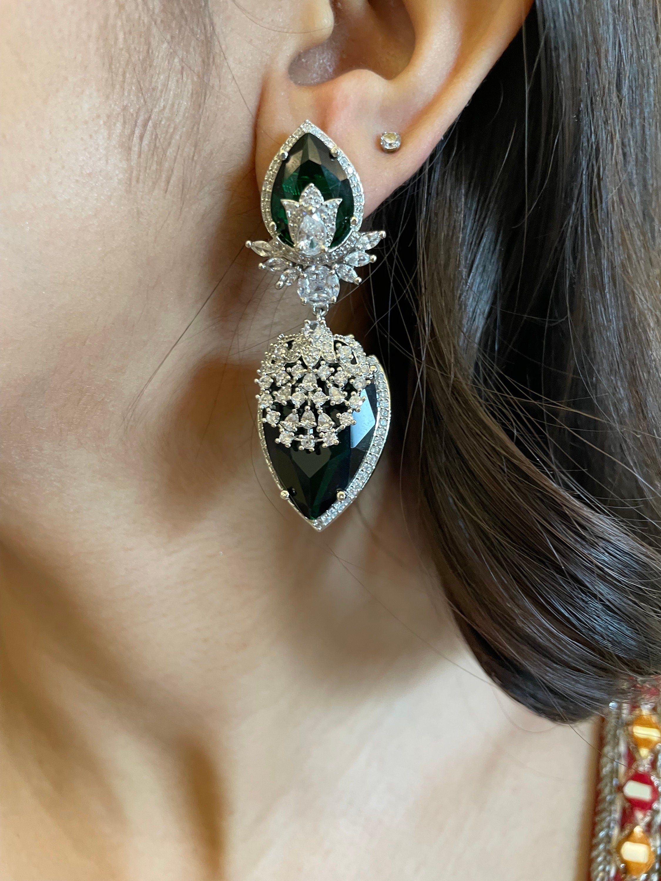 Emerald Green Faux Diamond Earrings