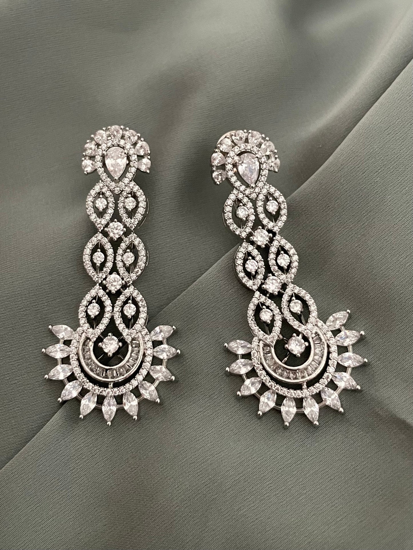 Diamond Earrings/Indian Earrings/Silver CZ Earrings/Lightweight Earrings/Next to Real Diamond Earrings/Cocktail Earrings/Wedding Jewelry