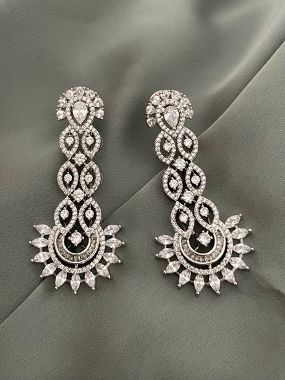Diamond Earrings/Indian Earrings/Silver CZ Earrings/Lightweight Earrings/Next to Real Diamond Earrings/Cocktail Earrings/Wedding Jewelry