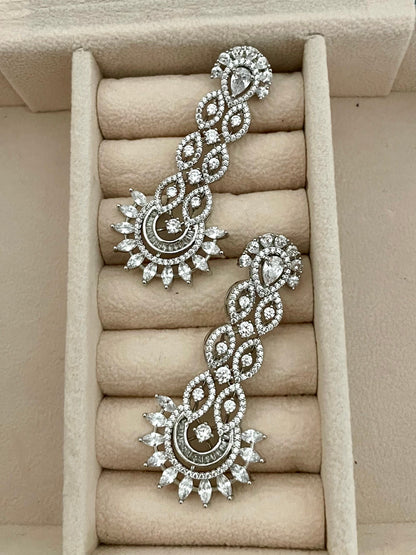 Diamond Earrings/Indian Earrings/Silver CZ Earrings/Lightweight Earrings/Next to Real Diamond Earrings/Cocktail Earrings/Wedding Jewelry