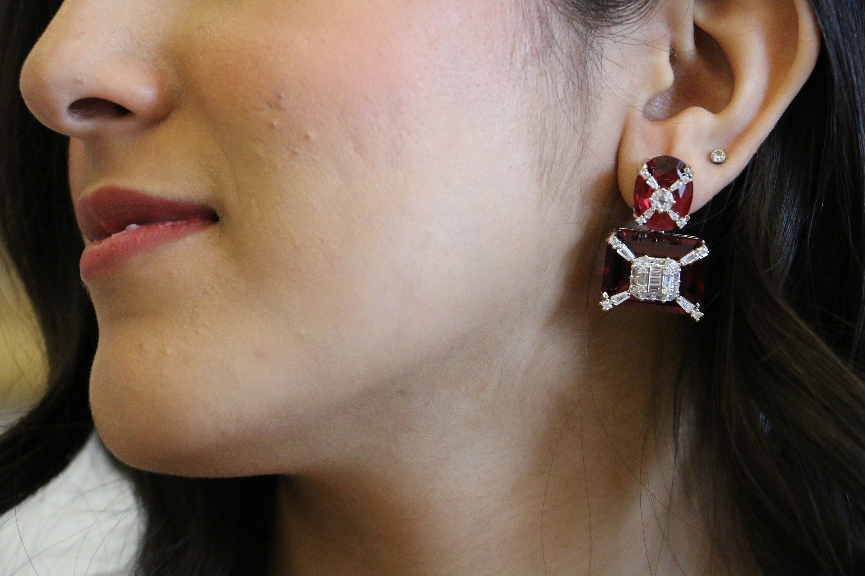 Red Faux Diamond Earrings