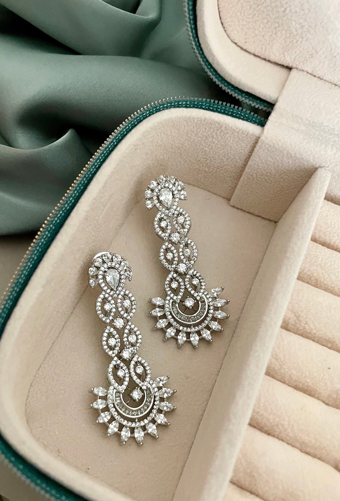 Diamond Earrings/Indian Earrings/Silver CZ Earrings/Lightweight Earrings/Next to Real Diamond Earrings/Cocktail Earrings/Wedding Jewelry