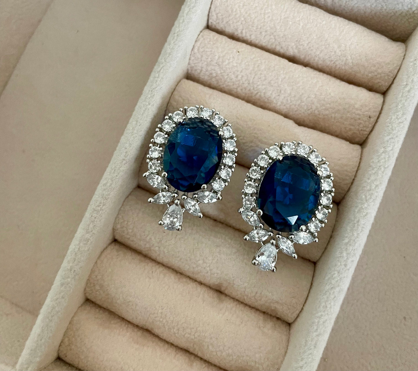 Sapphire Blue Diamond Set/American Diamond Set/CZ Set/Cocktail Necklace Set/Diamond Earrings/Cubic Zirconia/Indian Jewelry Set/Wedding Set