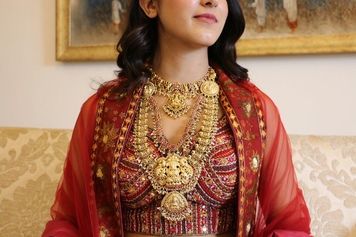 Ruby Red Temple Bridal Necklace Set