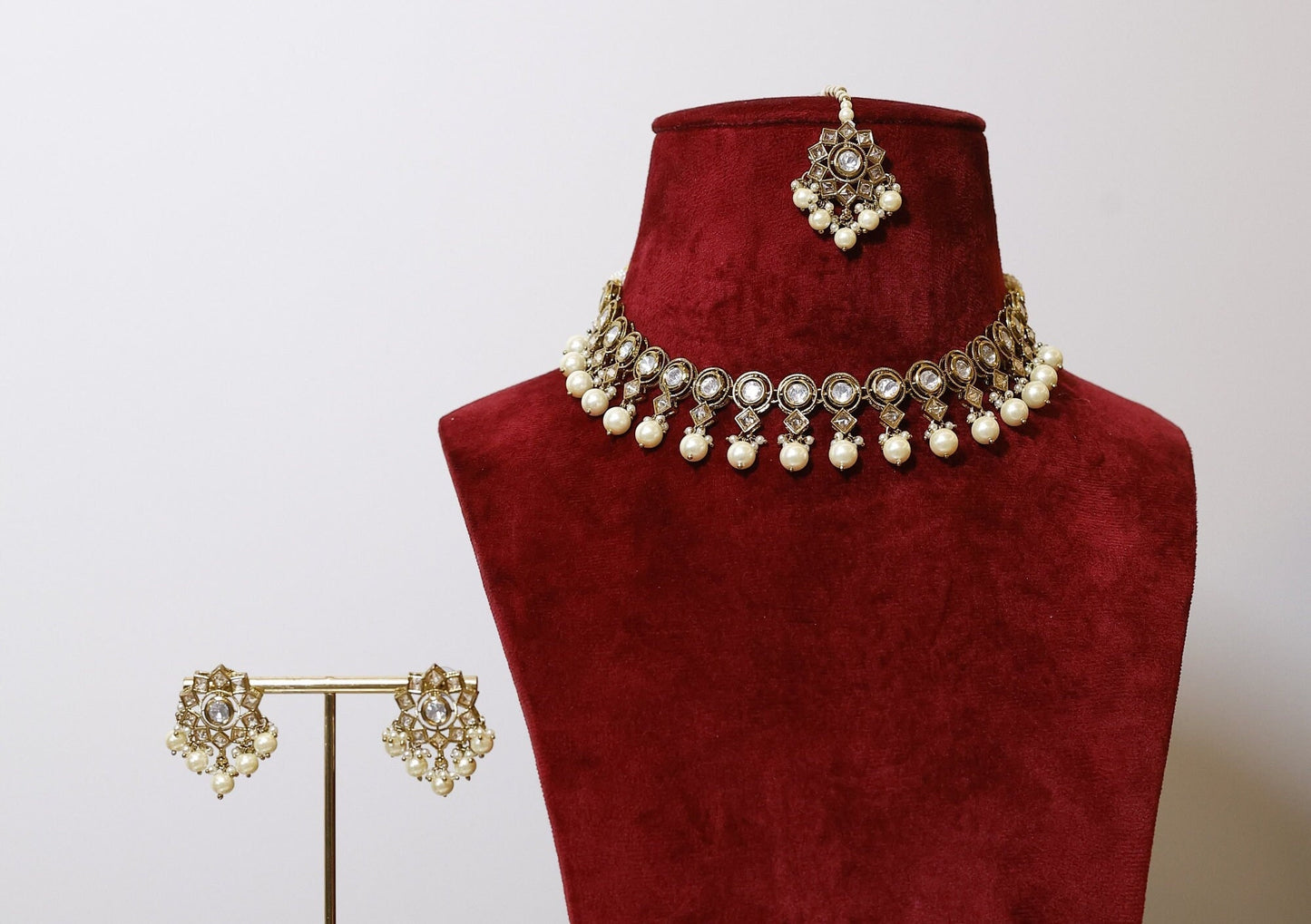 Polki and Kundan Jewelry Set with Tika/Polki Set/Kundan Set/Cocktail Jewelry Set/Polki Tika Set/Indian Jewelry Set/Wedding Set