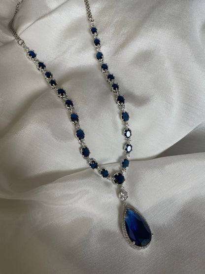 Sapphire Blue Diamond Set/CZ  Diamond Necklace Set/American Diamond Set/Cocktail Jewelry Set/Indian Jewelry Set/Wedding Set