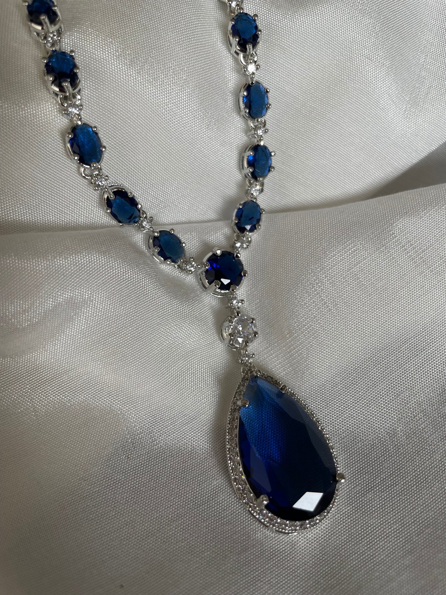 Sapphire Blue Diamond Set/CZ  Diamond Necklace Set/American Diamond Set/Cocktail Jewelry Set/Indian Jewelry Set/Wedding Set
