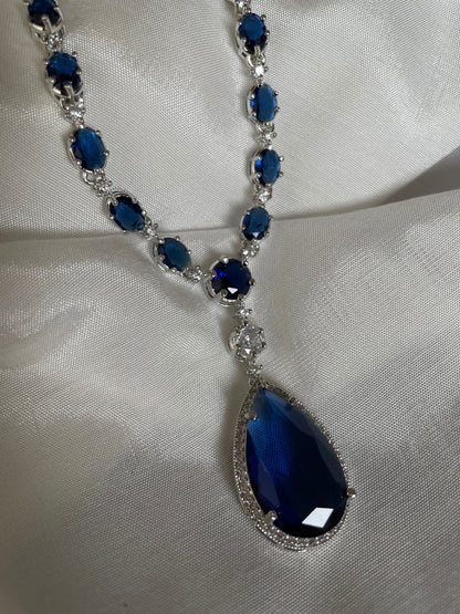 Sapphire Blue Diamond Set/CZ  Diamond Necklace Set/American Diamond Set/Cocktail Jewelry Set/Indian Jewelry Set/Wedding Set