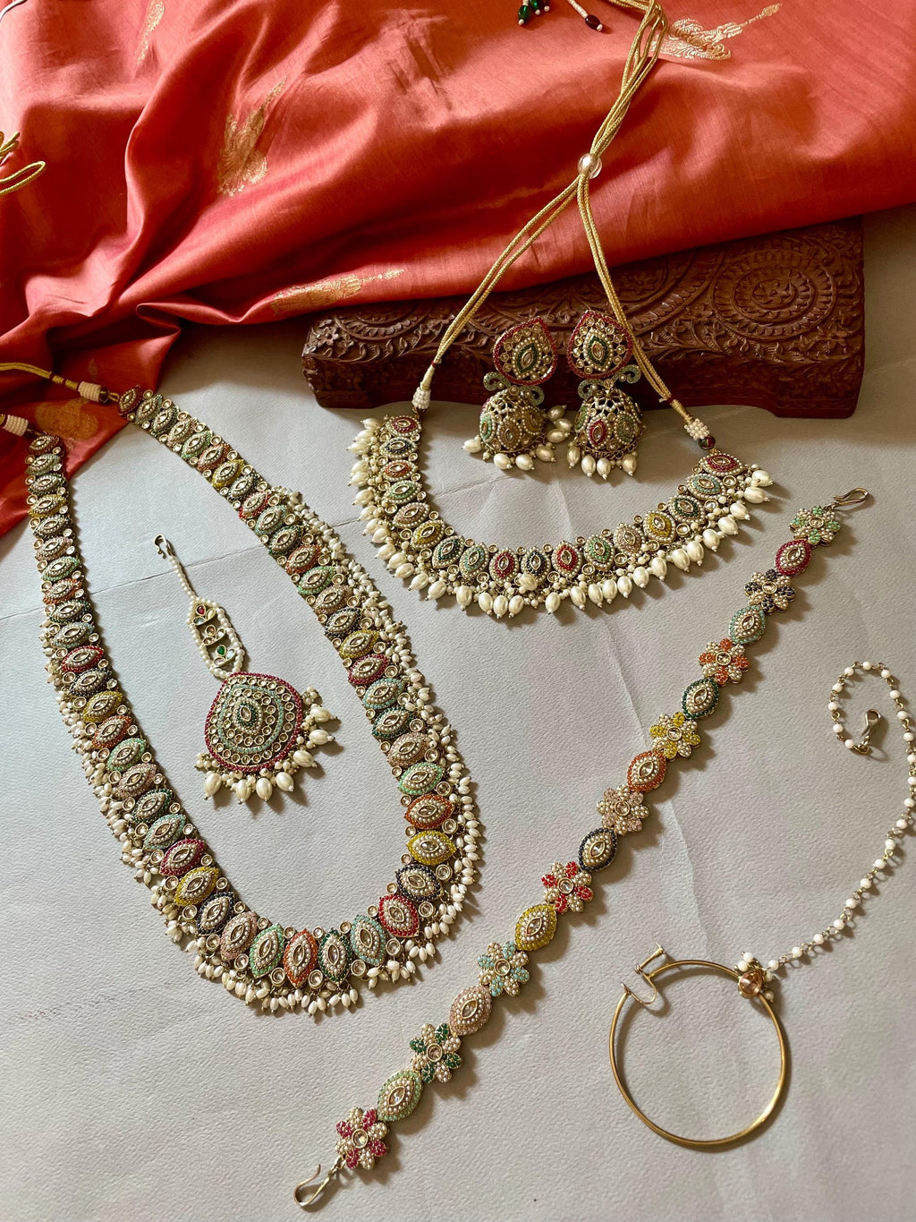 Multicolour Jadau Bridal Set