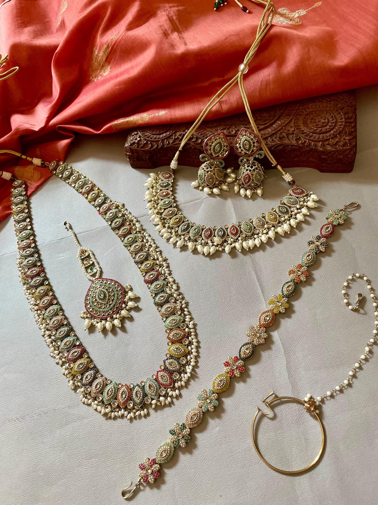 Indian Bridal Jewelry Set/Jadau Bridal Set/Multicolour Wedding Necklace Set/Navratan Set/Indian Jewelry/Sheeshpatti/Wedding Set