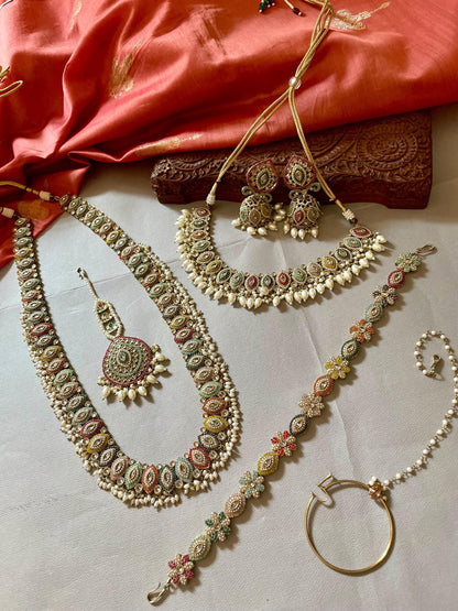 Indian Bridal Jewelry Set/Jadau Bridal Set/Multicolour Wedding Necklace Set/Navratan Set/Indian Jewelry/Sheeshpatti/Wedding Set