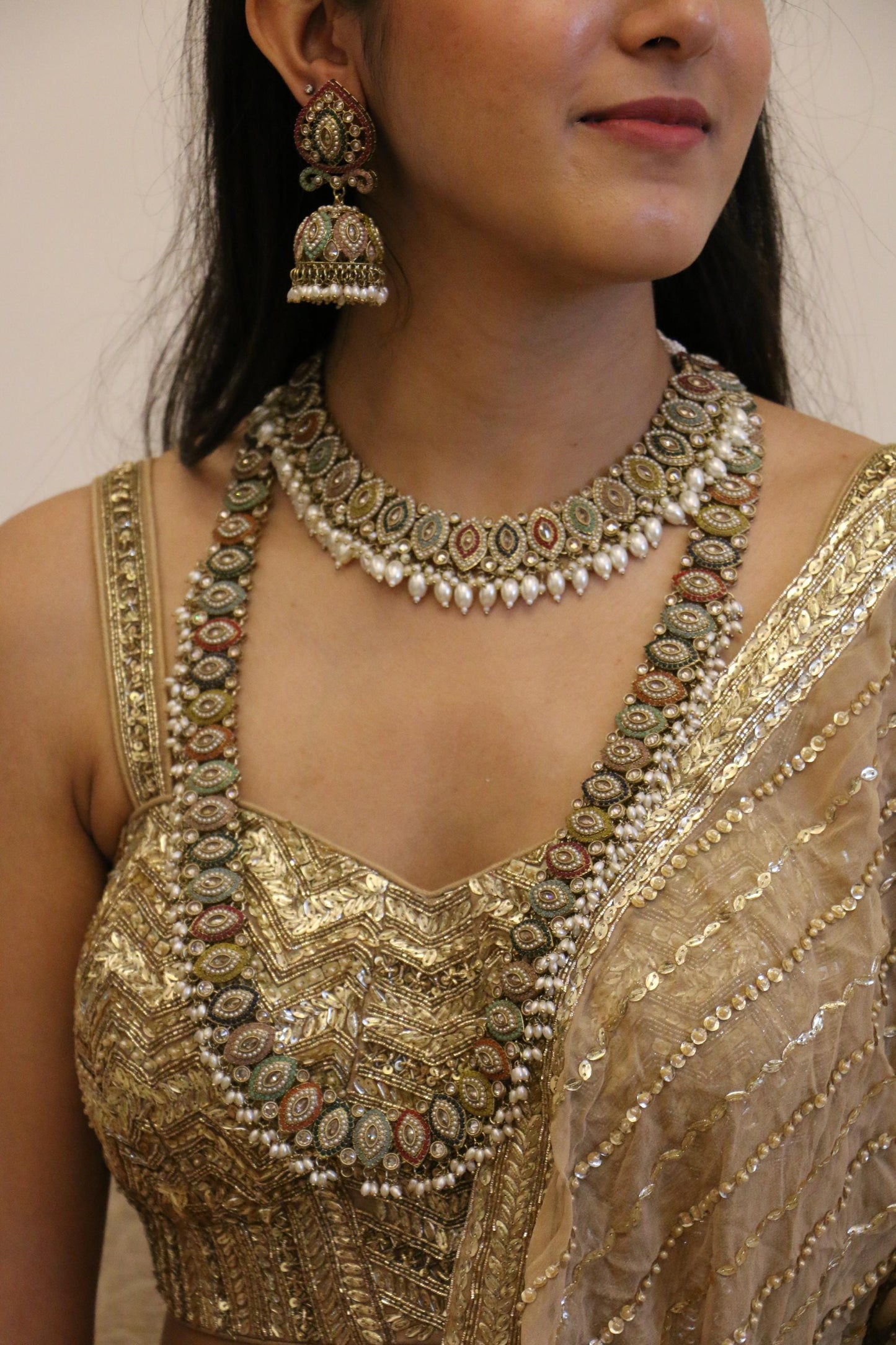 Indian Bridal Jewelry Set/Jadau Bridal Set/Multicolour Wedding Necklace Set/Navratan Set/Indian Jewelry/Sheeshpatti/Wedding Set