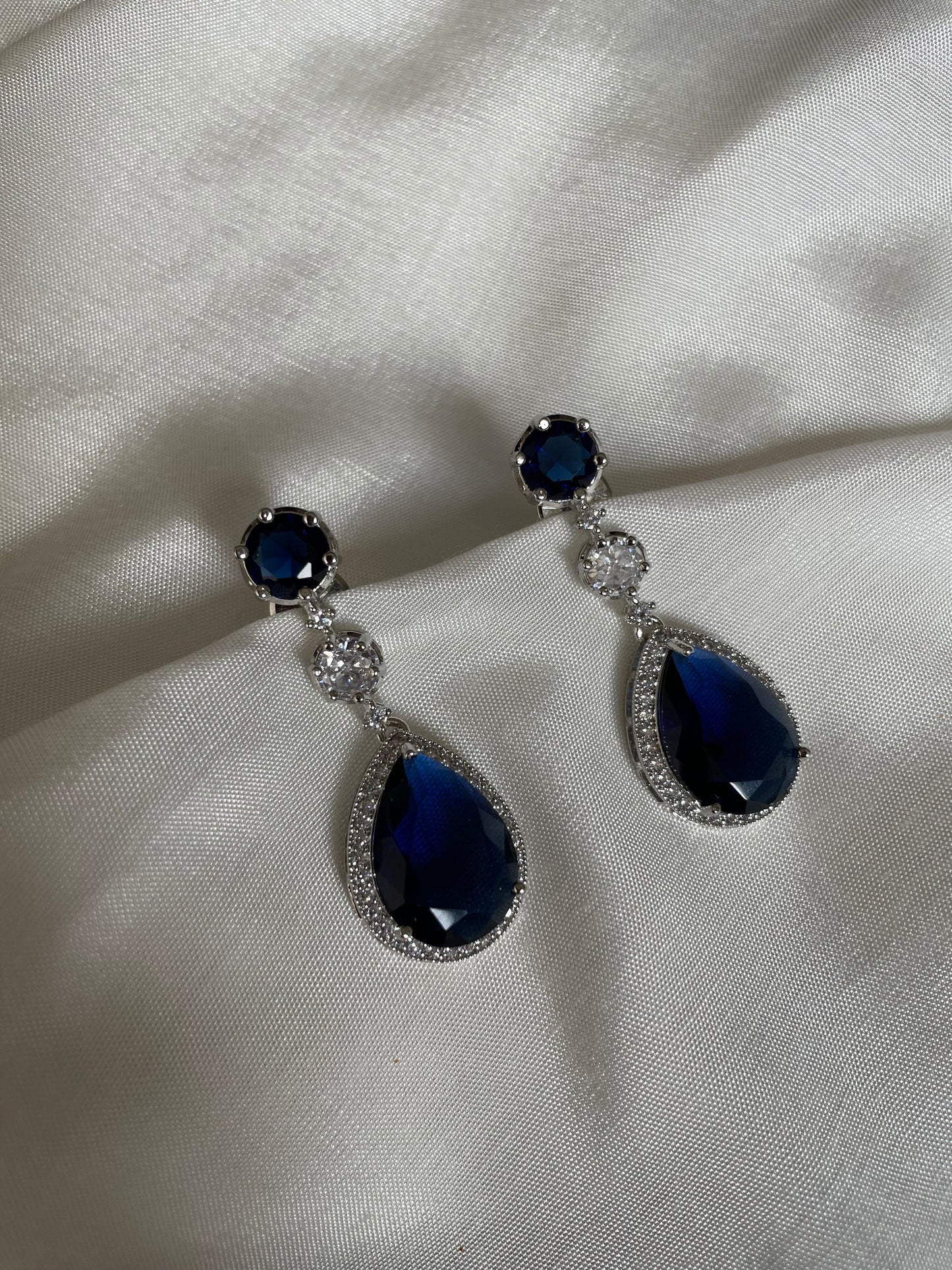 Sapphire Blue Diamond Set/CZ  Diamond Necklace Set/American Diamond Set/Cocktail Jewelry Set/Indian Jewelry Set/Wedding Set