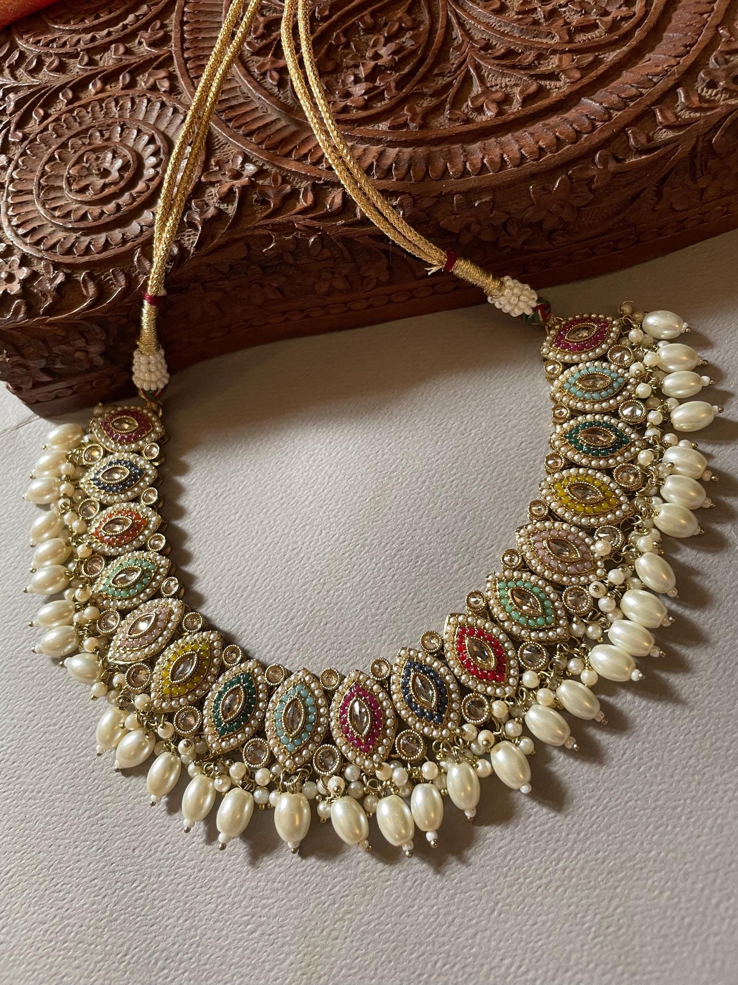 Indian Bridal Jewelry Set/Jadau Bridal Set/Multicolour Wedding Necklace Set/Navratan Set/Indian Jewelry/Sheeshpatti/Wedding Set