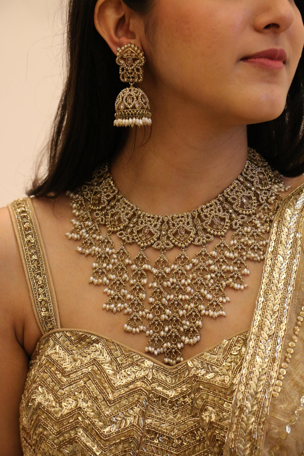 Antique Gold Polki Bridal Necklace Set