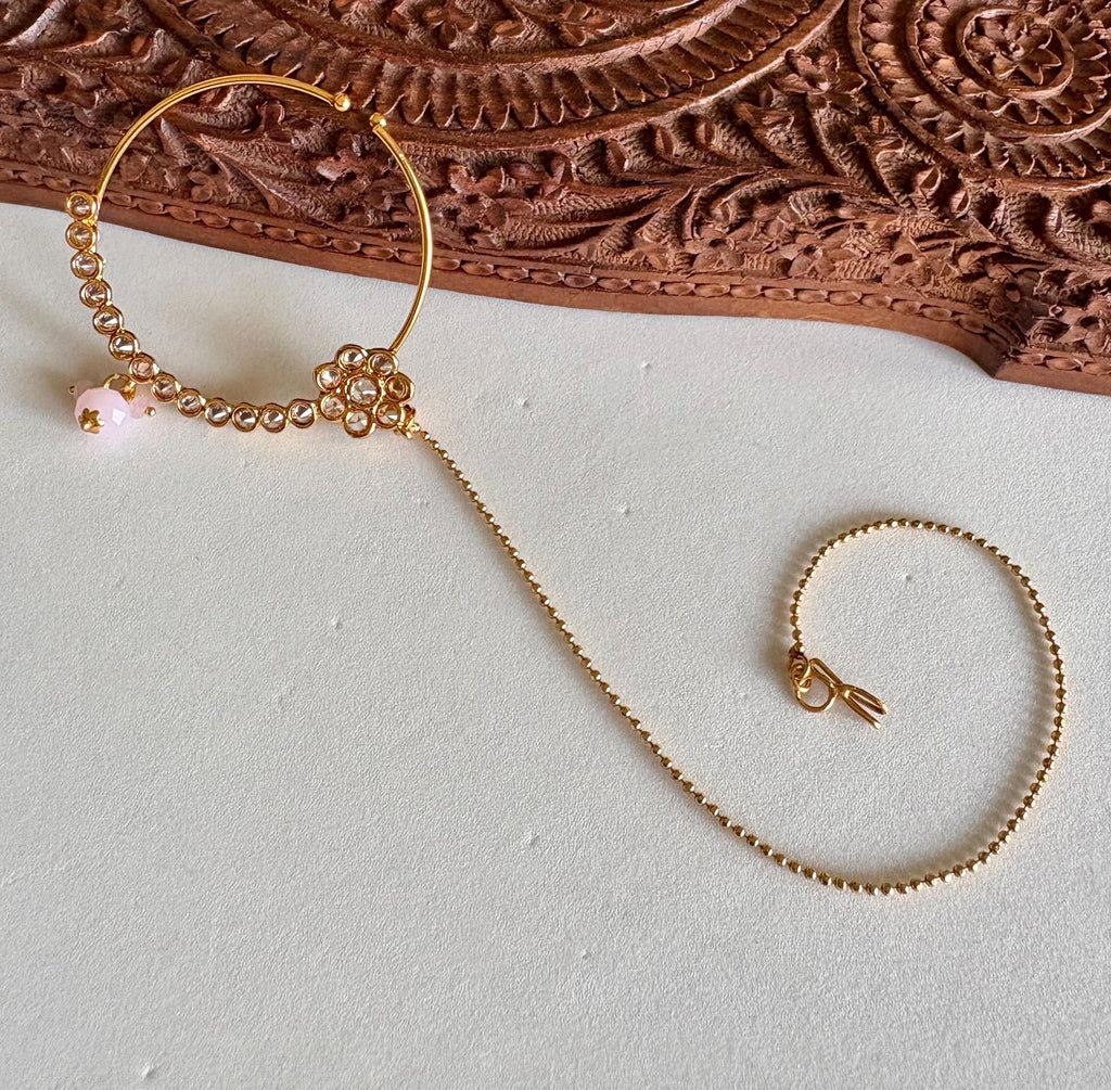 Designer Pink Full Bridal Polki Necklace Set