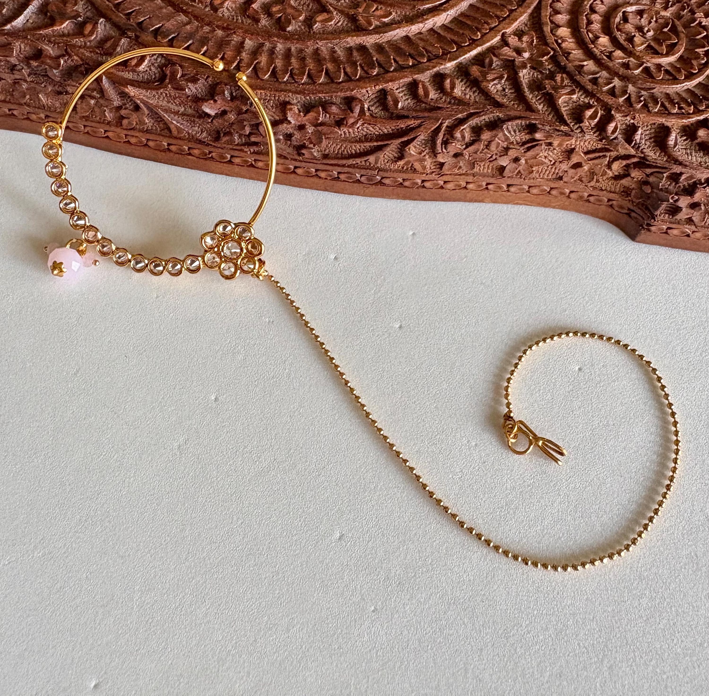 Designer Pink Full Bridal Polki Necklace Set