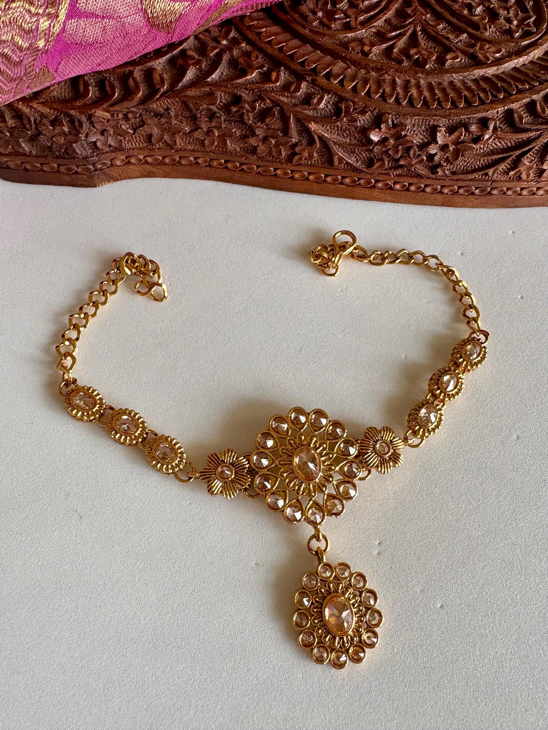 Designer Pink Full Bridal Polki Necklace Set