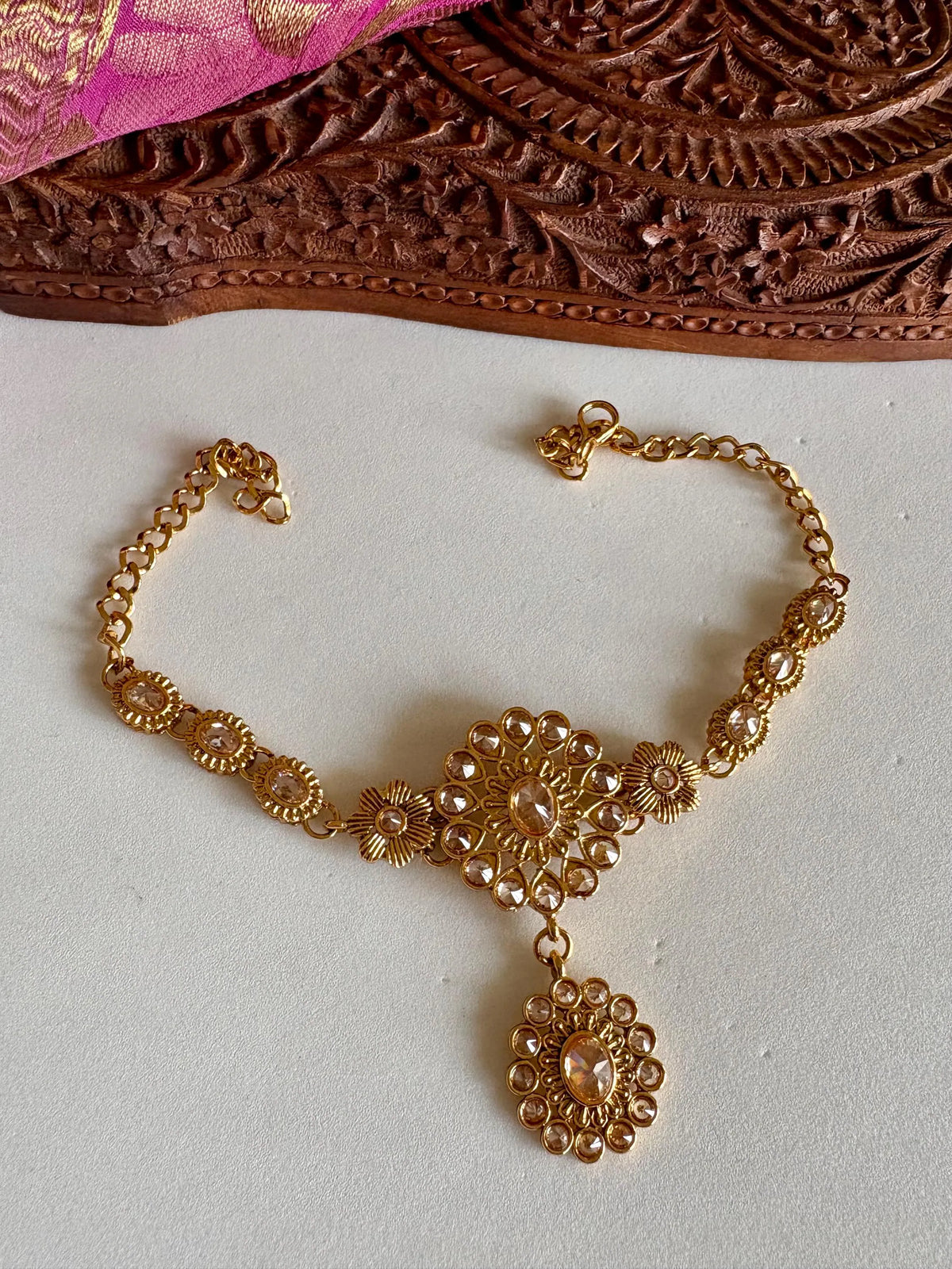 Designer Pink Full Bridal Polki Necklace Set