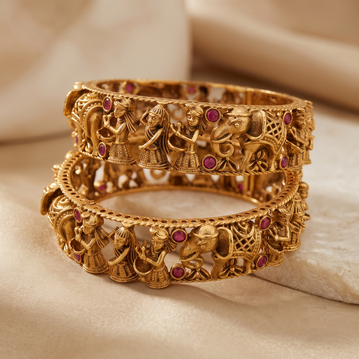 Ruby Baraat Openable Kadas – Traditional Bridal Bangle Pair