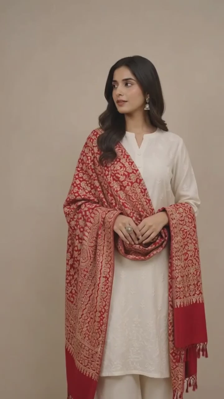 Red Full Jaal Stole