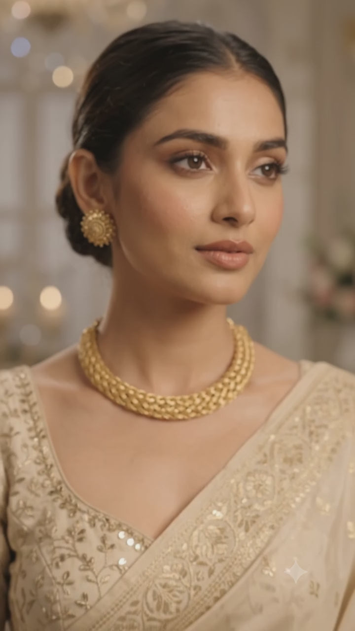 Gold Mesh Hasli Necklace Set – Traditional Statement Jewellery