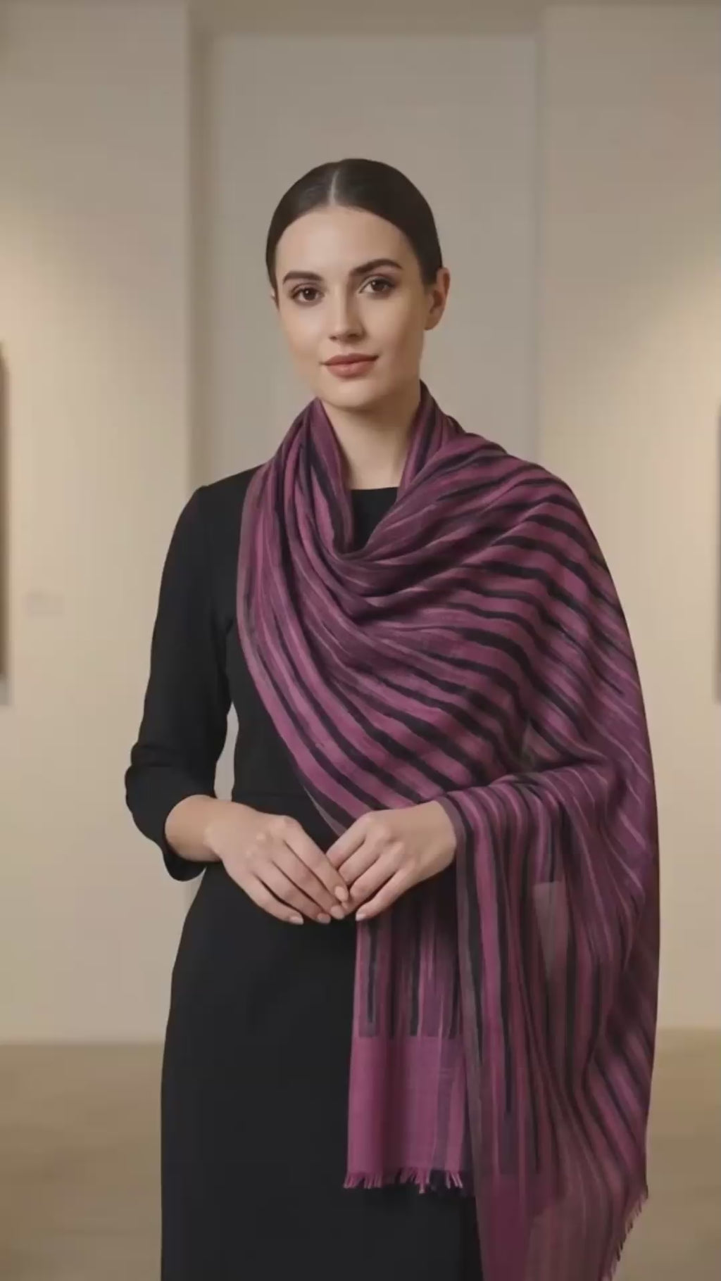 Pure hand woven Kashmiri pashmina Magenta/Black with gold zari on one side