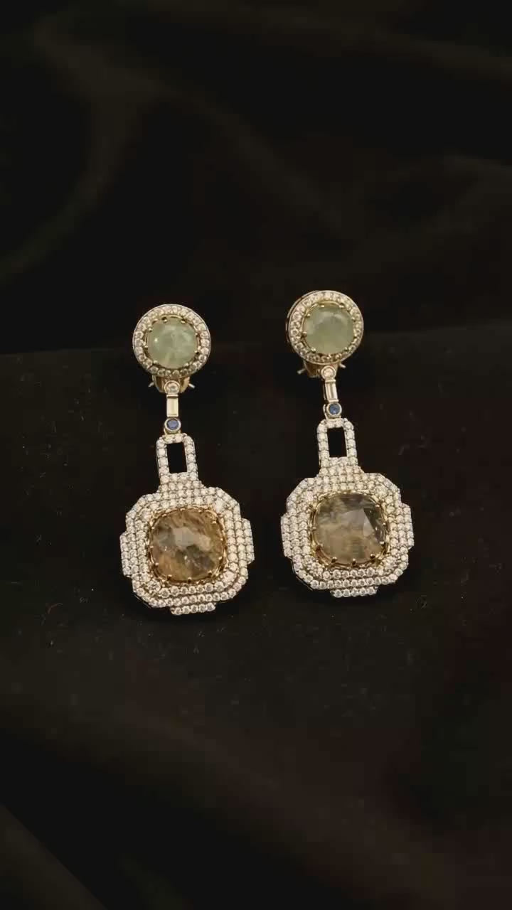 Champagne & Mint Green Statement Earrings