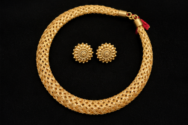 Gold Mesh Hasli Necklace Set – Traditional Statement Jewellery