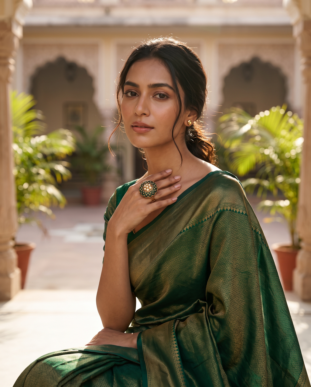 Green Meenakari Ring – Traditional Indian Statement Jewellery   Copy title