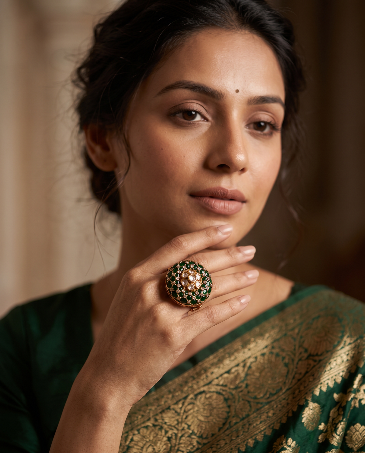 Green Meenakari Ring – Traditional Indian Statement Jewellery   Copy title